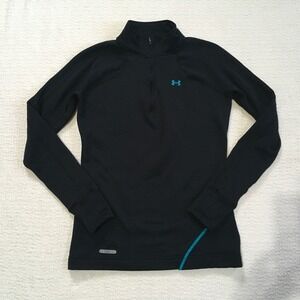 Under Armour 1/4 Zip Base 3.0 Womens Medium Black Teal‎ Thermal Pullover Shirt